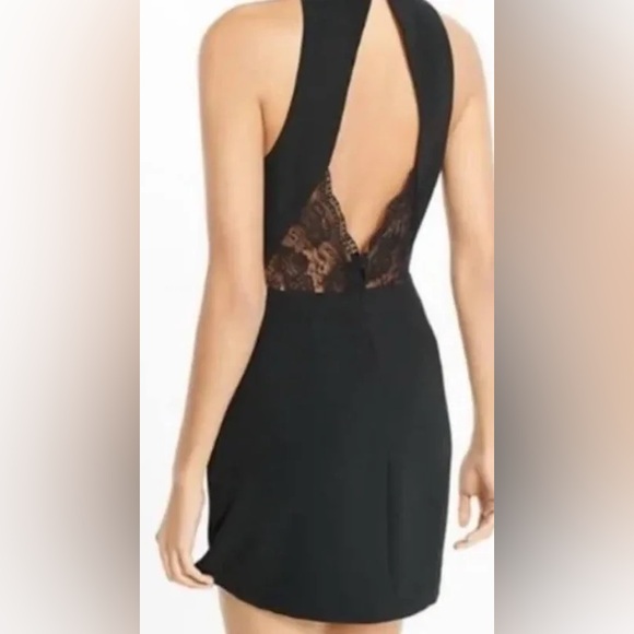 Express Black Mini Halter Lace Back Dress - Picture 2 of 8